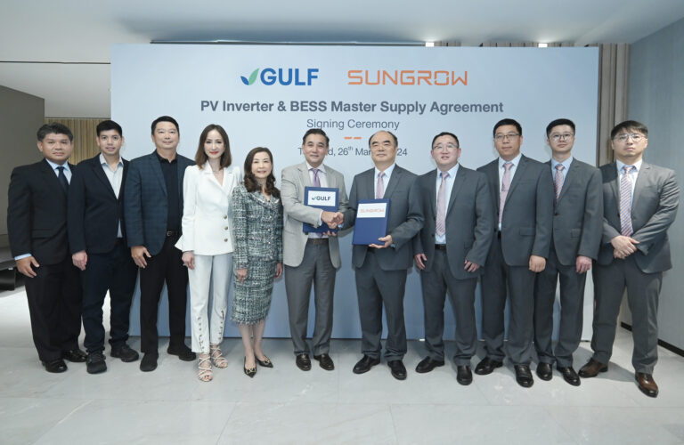 GULF จับมือ Sungrow ลงนามสัญญาจัดหาระบบกักเก็บพลังงานและอินเวอร์เตอร์ ป้อนโรงไฟฟ้าพลังงานแสงอาทิตย์กลุ่ม GULF รวม 3,500 เมกะวัตต์