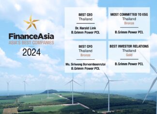 บี.กริม เพาเวอร์ คว้า 4 รางวัลยอดเยี่ยม ประจำปี 2024 จากนิตยสาร FinanceAsia